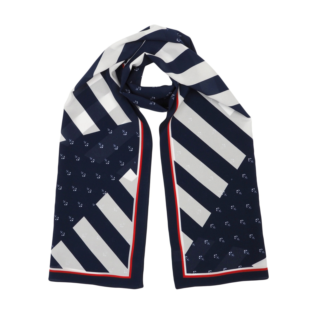 Jedwabny szalik dwustronny w kotwice 180x45cm SDD-01